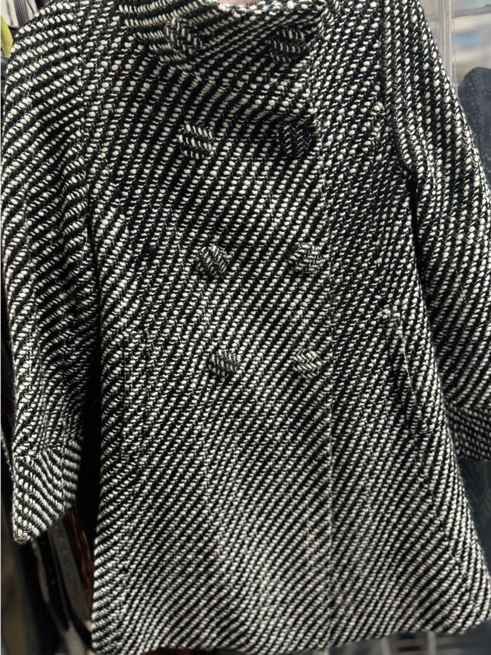 H&M Black and White Textured Double-Breasted Pea Coat